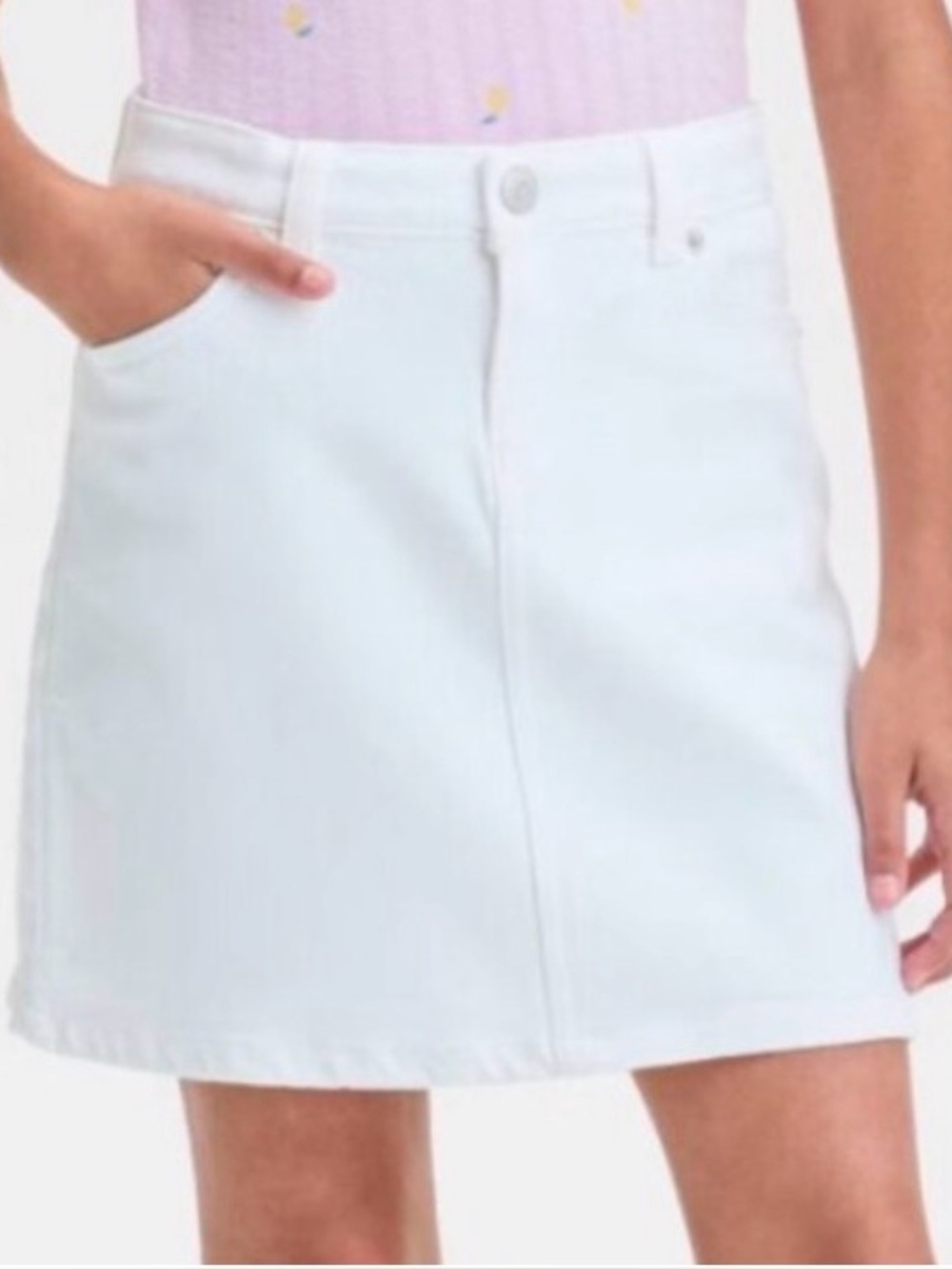 NWT Cat & Jack Girls White Denim Skirt with mid-rise adjustable waist - Sz M(8)